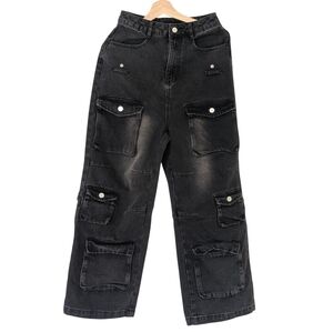 Croworld Black Cargo Denim Pants with Multiple Pockets Youth, 165/72  S